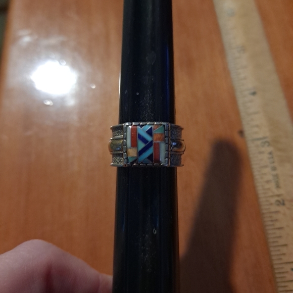 Multicolor Geometric Inlay Ring - Picture 3 of 11